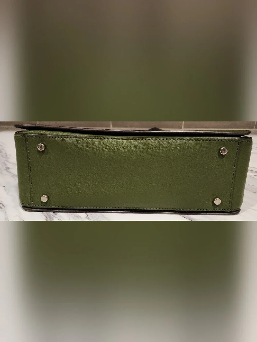 kate spade Olive Green Double-Handle Satchel with Gold Plaque